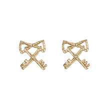 Load image into Gallery viewer, double heart key diamond studs
