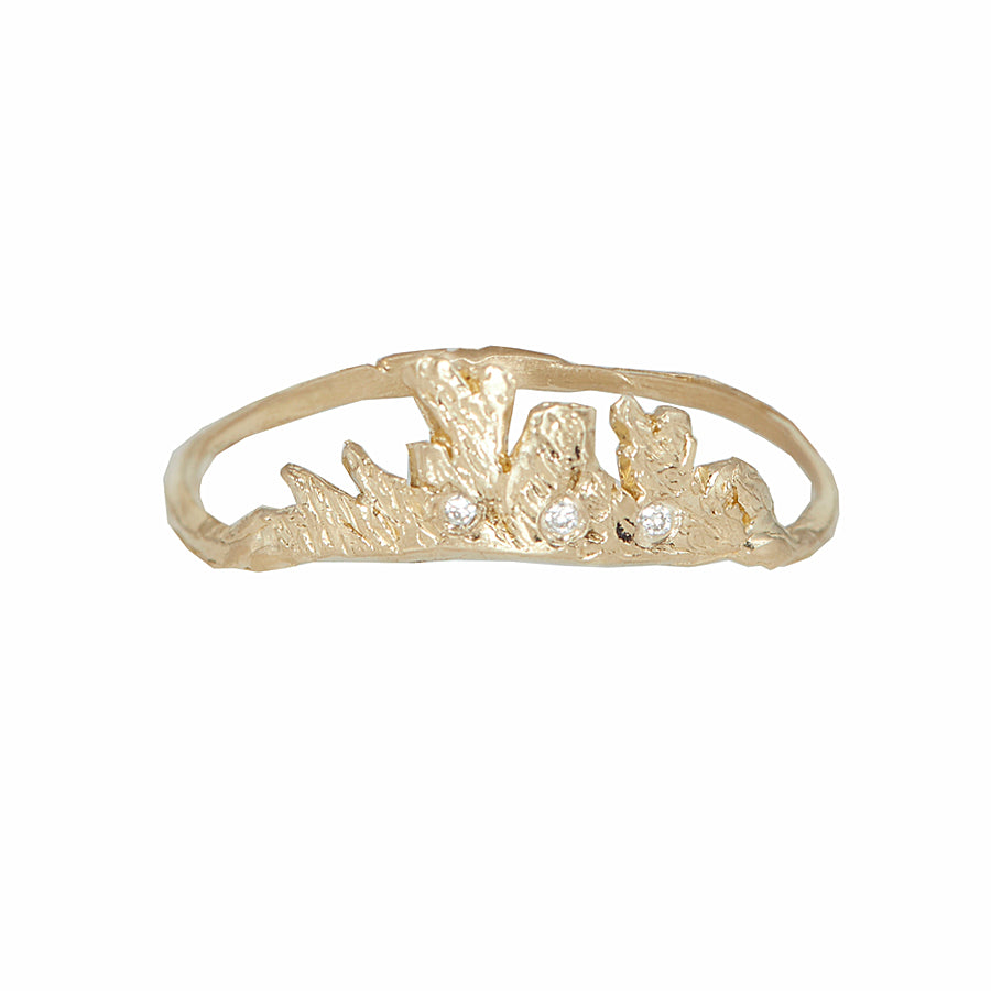 tiny coral crown diamond ring