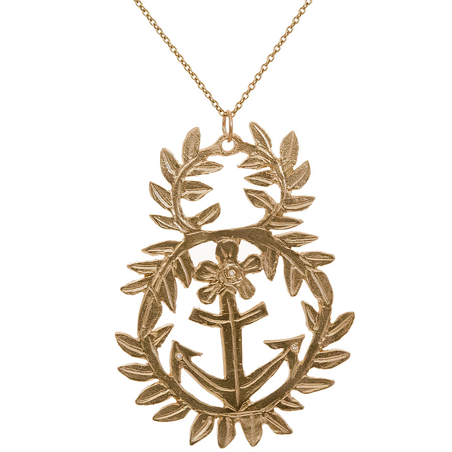 Large anchor wreath diamond necklace
