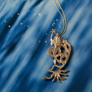 Mermaid crescent moon diamond necklace