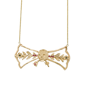 skull bow black diamond and ruby necklace