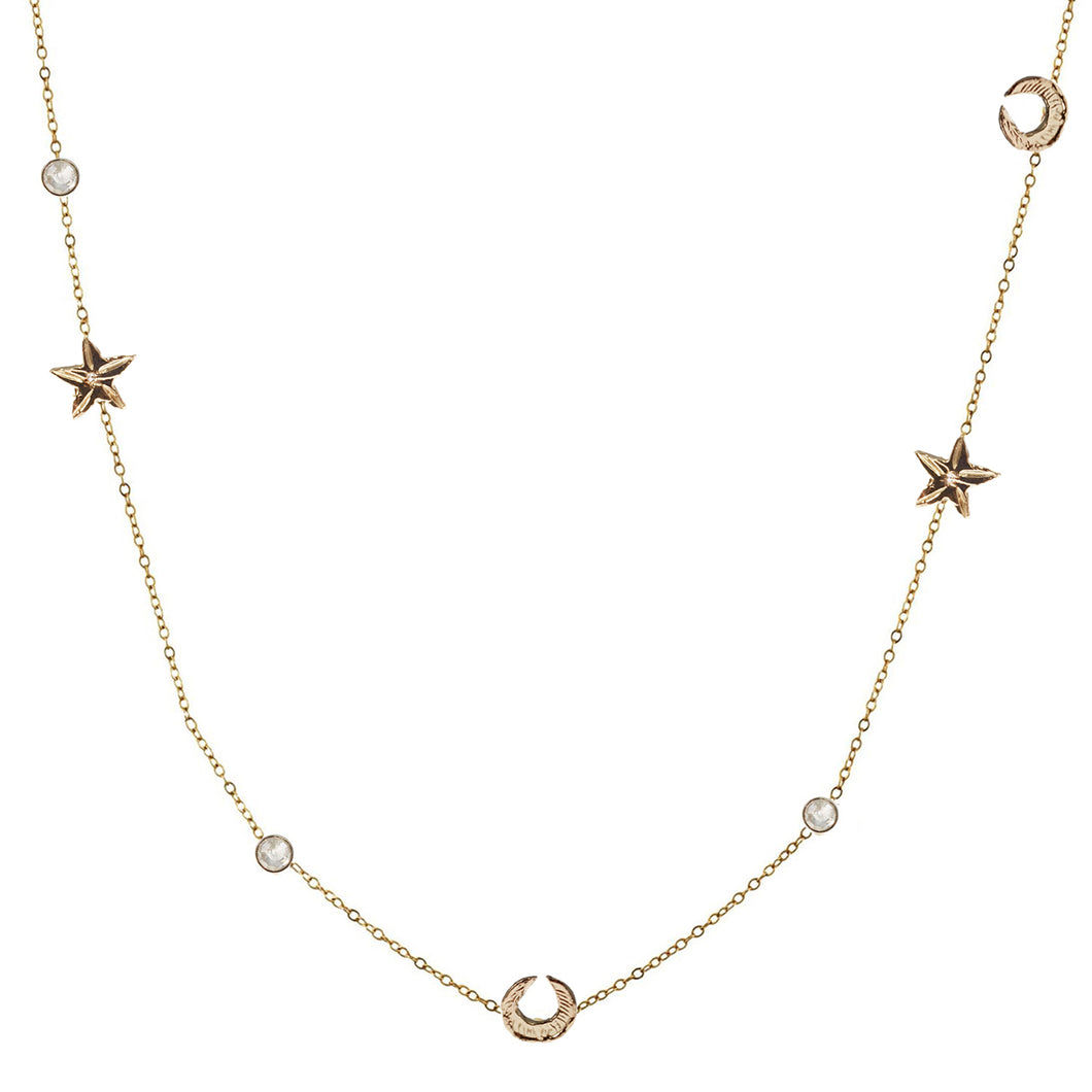 star moon long diamond necklace
